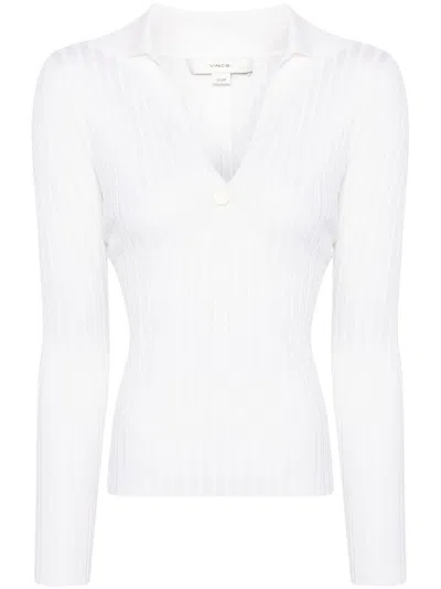 Vince Ribbed-knit Polo Top In White