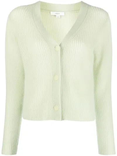 Vince Ribbed-knit V-neck Cardigan In Green