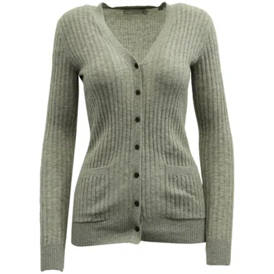 Pre-owned Vince Ribbed Knitted Cardigan In Grey Cashmere In Green