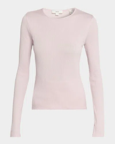 Vince Ribbed Long-sleeve Crewneck Top In Pink
