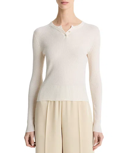 Vince Ribbed Long Sleeve Henley In White