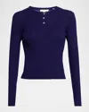 Vince Ribbed Long-sleeve Henley In Blue