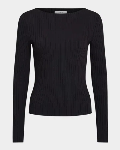Vince Ribbed Long-sleeve High-neck Top In Black