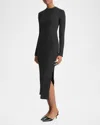 Vince Ribbed Long Sleeve Midi Dress In Black