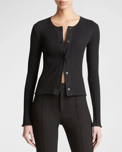 Vince Ribbed Long-sleeve Novelty Top In Black