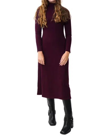 Vince Ribbed Mock Neck Dress In Cassis In Red