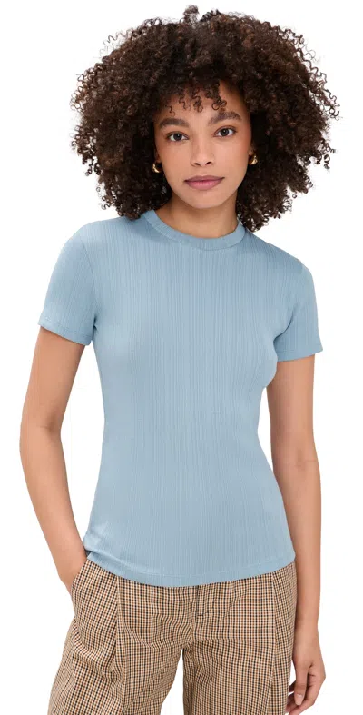 Vince Ribbed Mock Neck Tee Del Mar In Blue
