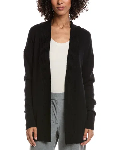 Vince Ribbed Placket Cardigan In Black