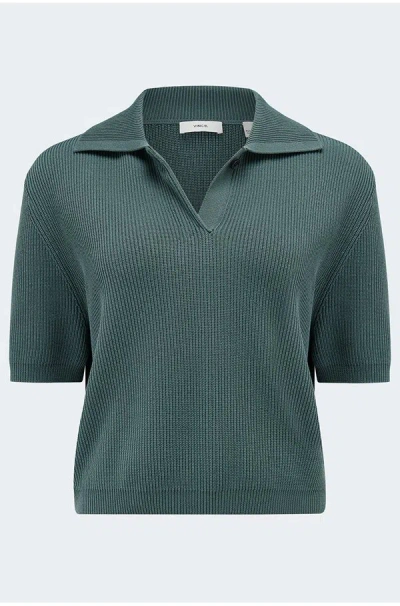 Vince Ribbed Polo In Teal Stone In Green