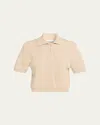 Vince Ribbed Short Sleeve Polo Sweater In Gold