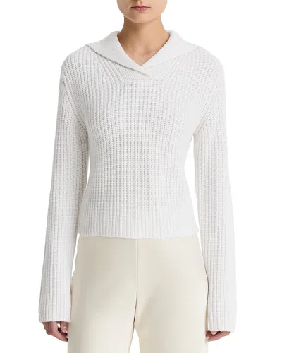 Vince Ribbed Sailor Collar Sweater In White