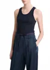 Vince Ribbed Scoop Neck Tank In Coastal In Blue