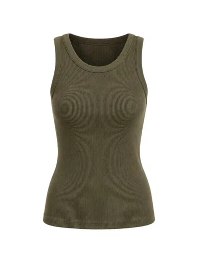 Vince Ribbed Scoop-neck Tank Top In Green