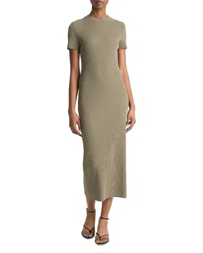VINCE RIBBED SHORT SLEEVE MIDI DRESS