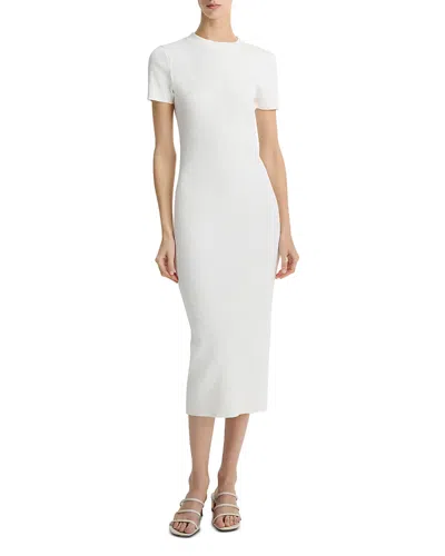 Vince Ribbed Short Sleeve Midi Dress In Off White