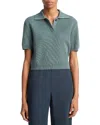 Vince Ribbed Short Sleeve Polo Sweater In Green