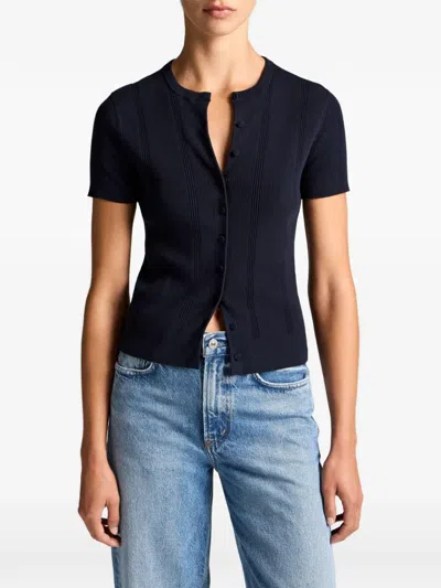 Vince Ribbed Short-sleeve Cardigan In Black