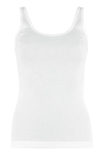 Vince Ribbed Sleeveless Tank Top In White