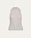 Vince Ribbed Sleeveless Turtleneck Top In Pale Dove
