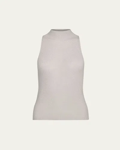 Vince Ribbed Sleeveless Turtleneck Top In Pale Dove