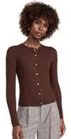 Vince Ribbed Cashmere And Silk Fitted Cardigan In Deep Rosewood