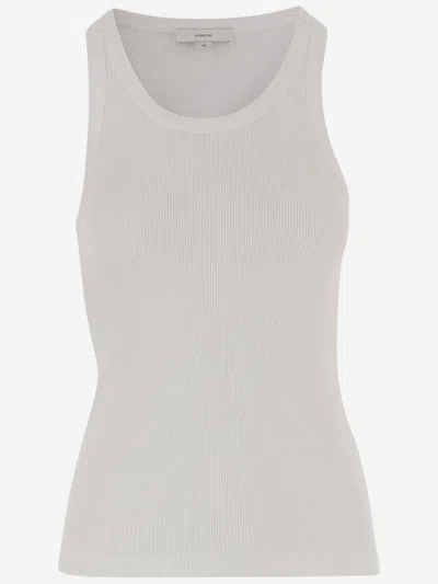 Vince Ribbed Stretch Cotton Blend Tank Top In White