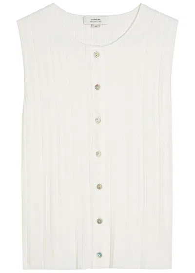 Vince Ribbed Stretch-knit Tank In White