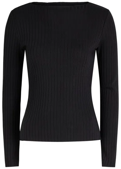 Vince Ribbed Stretch-knit Top In Black