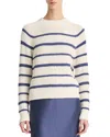 Vince Ribbed Stripe Pullover In Pampas/dark Blue Stipe