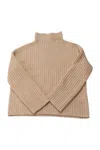 Vince Ribbed Turtleneck Sweater In Peach Wool In Pink