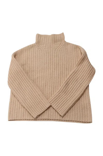 Vince Ribbed Turtleneck Sweater In Peach Wool In Pink