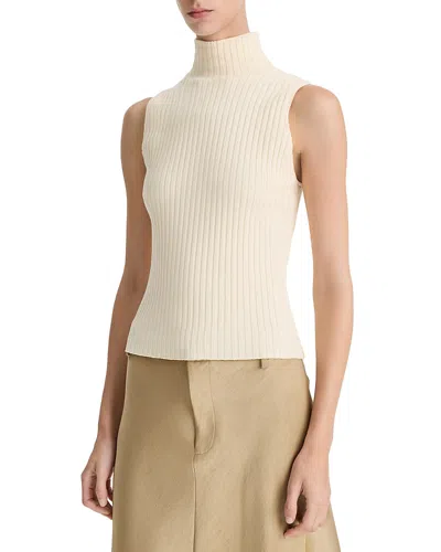 Vince Ribbed Turtleneck Sweater Vest In Chalk
