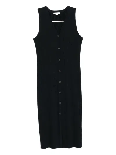 Vince Ribbed V-neck Dress In Blue