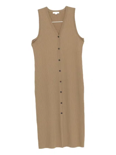 Vince Ribbed V-neck Dress In Brown