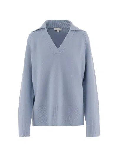 Vince Ribbed Collar V-neck Sweater In Blue