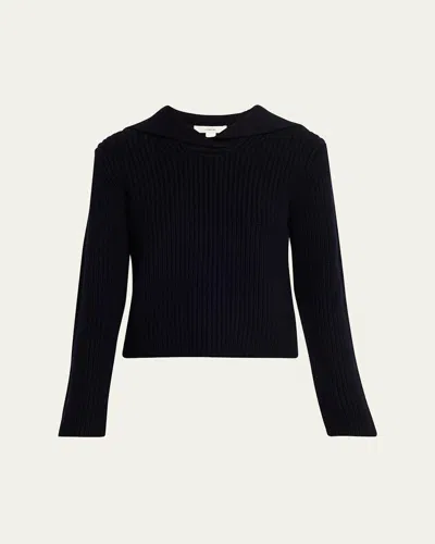Vince Ribbed Wool-cashmere Sailor Sweater In Blue