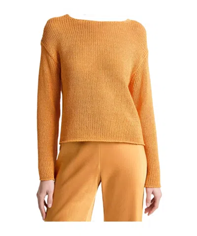 Vince Ribbed-knit Boat-neck Sweater In Orange
