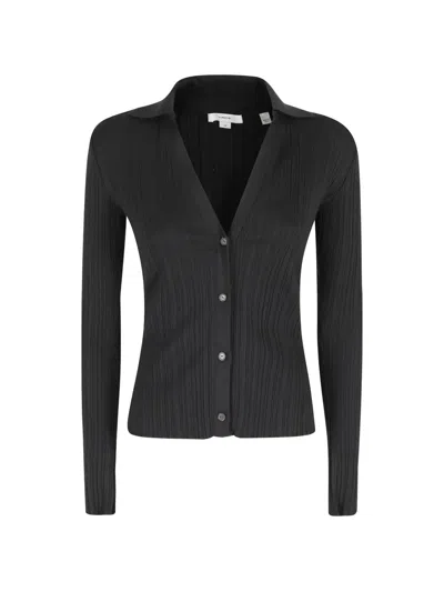 Vince Ribbed-knit Button-up Cardigan In Black