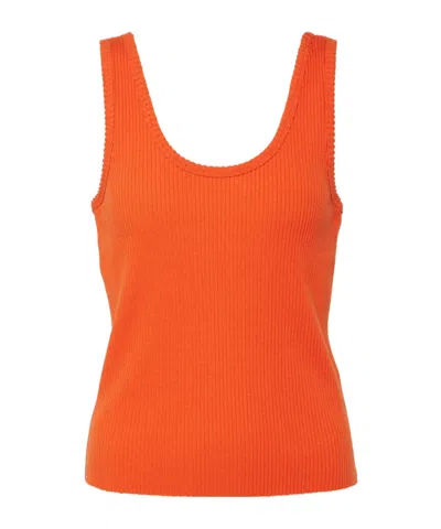 Vince Ribbed-knit Cotton-blend Tank Top In Orange