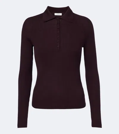 Vince Ribbed-knit Wool And Silk Polo Sweater In Brown