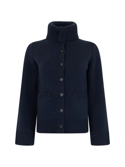 Vince Ribbed-trim Button-up Cardigan In Blue