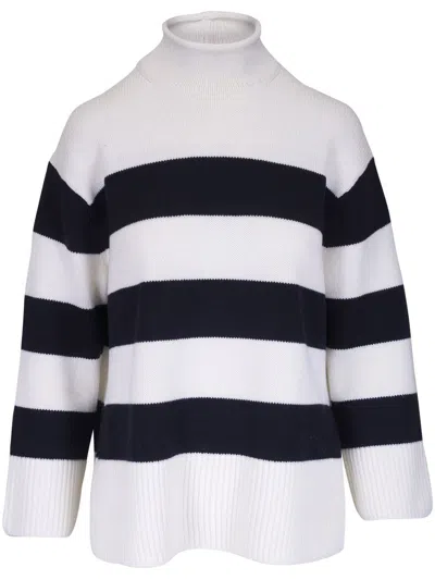 Vince Roll-neck Striped Sweater In White
