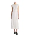 Vince Bias Satin Crew Cap-sleeve Midi Dress In Glass