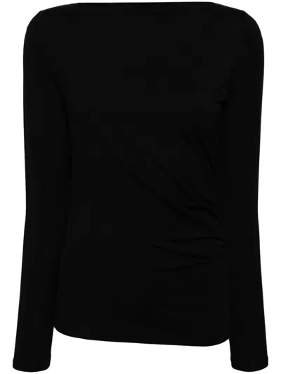 Vince Ruched Long-sleeve Top In Black