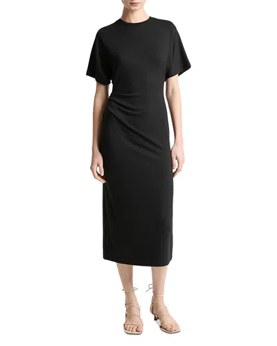 Vince Short-sleeve Ruched Jersey Midi Dress In Black