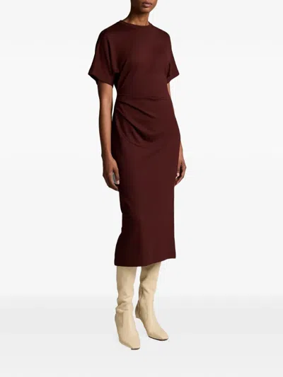 Vince Ruched Side Knit Dress Black Rose In Burgundy