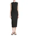 Vince Side Ruched Sleeveless Knit Midi Dress In Black
