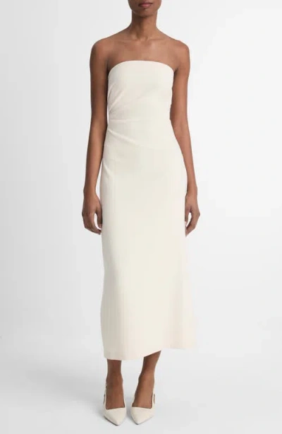 Vince Ruched Strapless Midi Dress In Off White