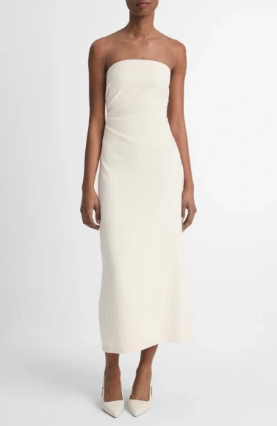 VINCE VINCE RUCHED STRAPLESS MIDI DRESS