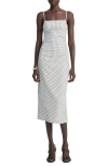 Vince Check Side-ruched Tank Dress In White